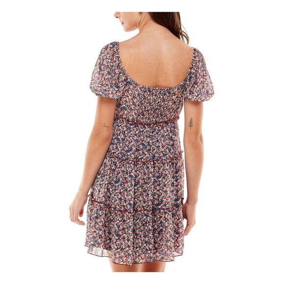 TRIXXI Womens Red Fitted Puff Sleeve Scoop Neck Mini Party Empire Waist Dress M - Picture 2 of 4